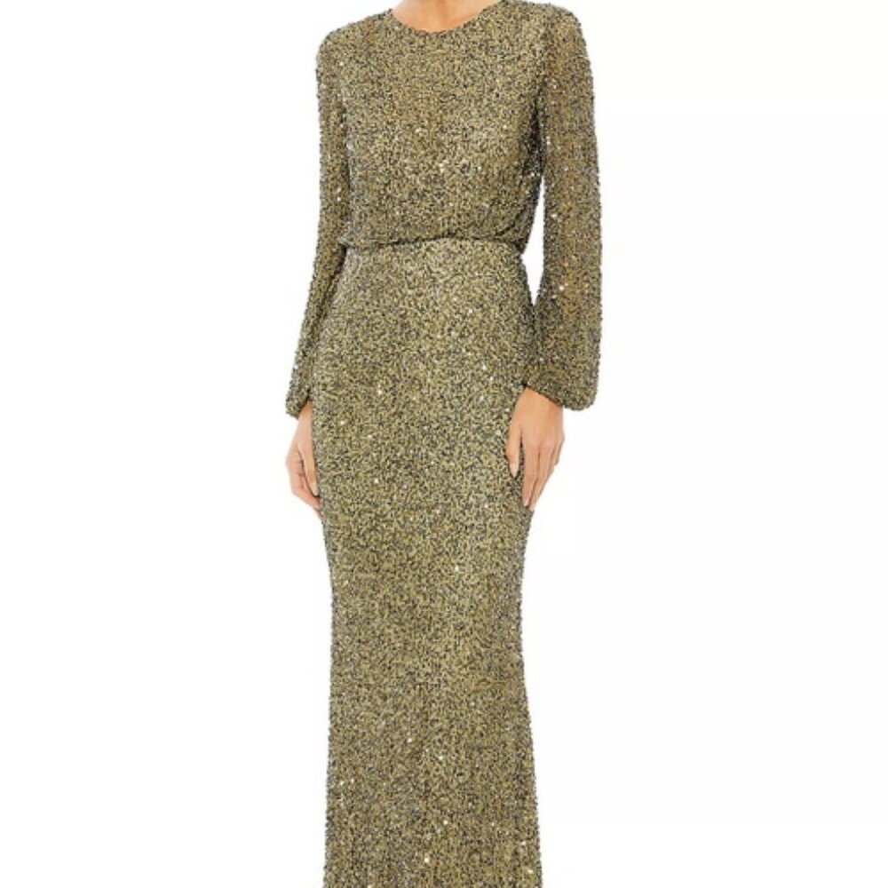 Mac Duggal Green Sequin Embellished Gown